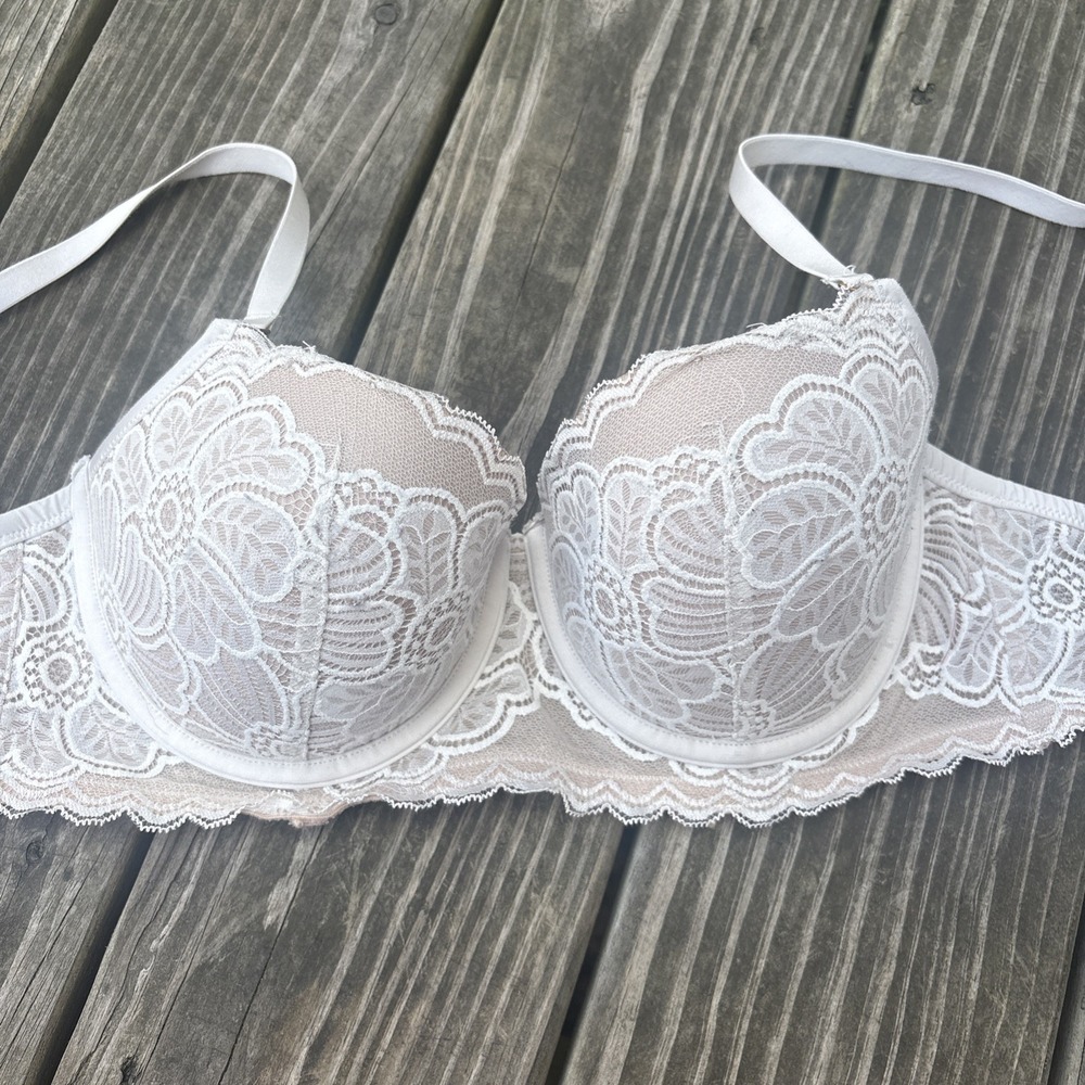 Aerie Real Power Balconette Lightly Lined Bra white Womens Size 34D Lace